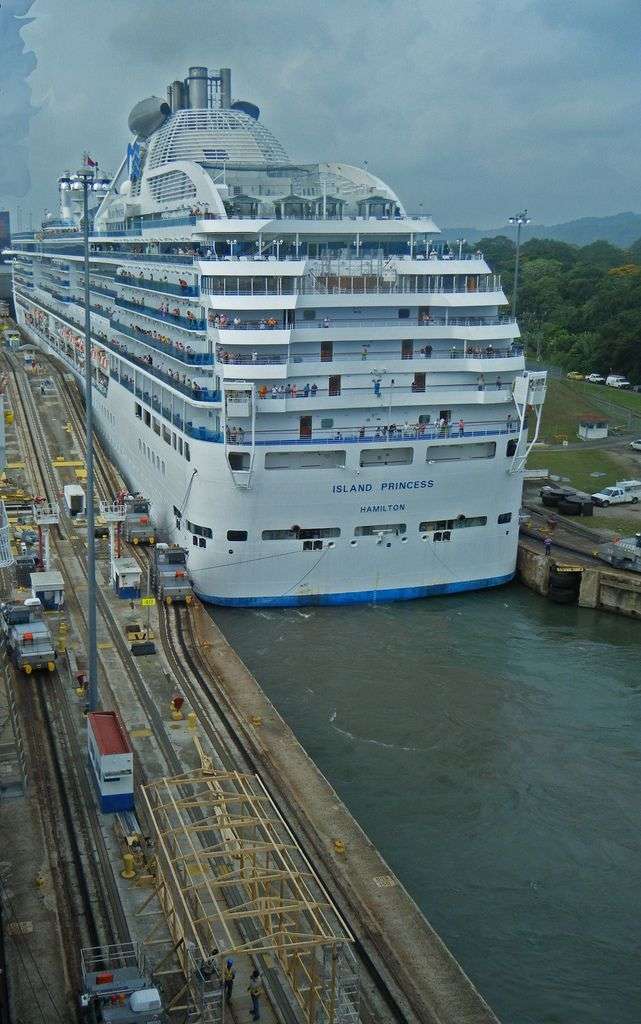 Island Princess passing through Panama Canal lock. # ...